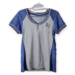 Antigua Kansas City Royals Blue and Grey jersey shirt - Women's Small